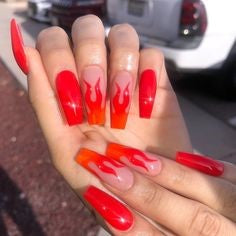  Red Flame Acrylic Nail Design
