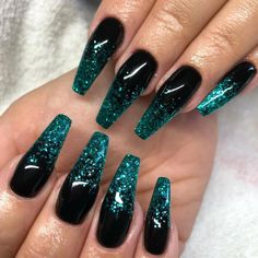 Pretty Nail Design-11 Black Glitter Coffin nails