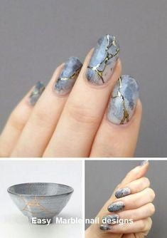 Newest Nail Designs-17 Porcelain gray Marble nails
