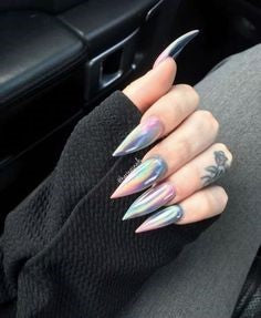  Newest Nail Designs-37 Holographic stiletto nails