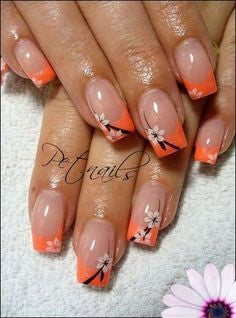 Newest Nail Designs-44 Flower Orange French nails