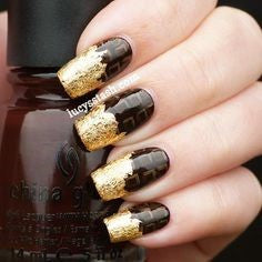  Long square Gold Foil Nail Design