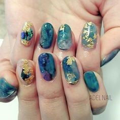 Emerald Gold Foil Nail Design