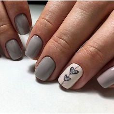 Gray heart nail design