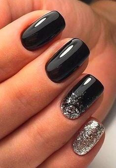 Black and Sliver Acrylic Nail Design