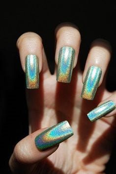 Long Square Holographic Nail Design