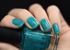 Turquoise Holographic Nail Design