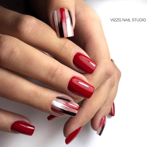 Classic Red Mani With Striped Accent