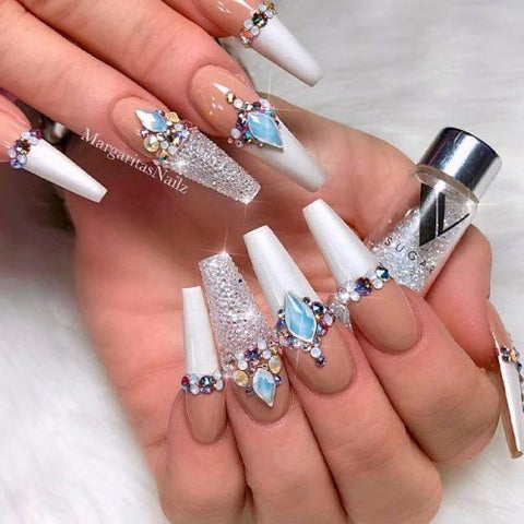 Hypnaughty 24 Pcs Rhinestone Ombre Luxury Coffin Press on Nails with Design  and Glue Long Fake Nails Nude and White Ombre with Rhinestones Glossy Glue  On Nails Full Cover - Walmart.com