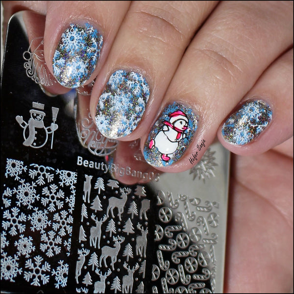 BeautyBigBang Stamping Plates Merry Christmas Winter Theme Snowman Penguin  Image Stainless Steel Nail Art Stamp Template XL-094