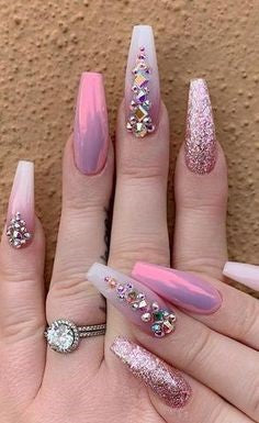 Pink Nails With Rhinestones1