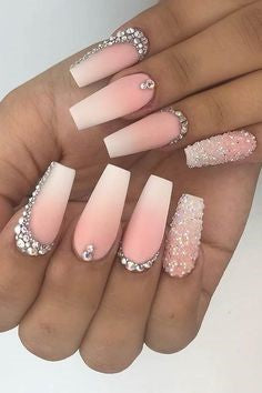 Pink Nails With Rhinestones2