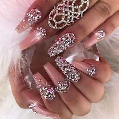 Pink Nails With Rhinestones5