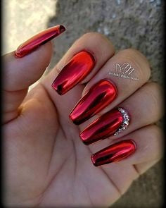 Red Nails With Rhinestones2