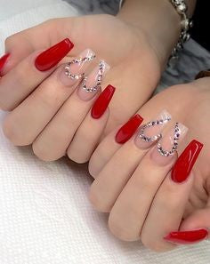 Red Nails With Rhinestones3