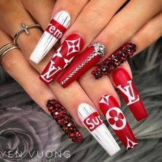 Red Nails With Rhinestones5
