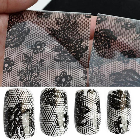 3D Black Lace Flower Nail Art Foil Stickers For Manicure
