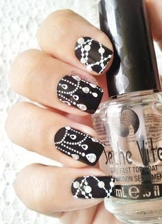 Jewelry style black and white nail design