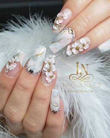 Glitter Silver Floral Marble Nail Manicure