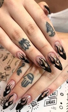 Black flame nail design