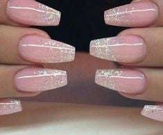 Pink plus some glitter powder nail design