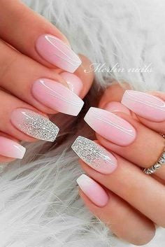 Glitter pink delicate nail design