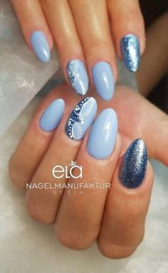 Blue Holographic Delicate Nail Design
