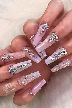 Pink crystal nail design