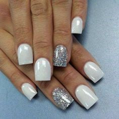 coral white and silver nail design