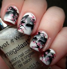 Ink painting flower nail design