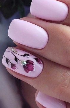 Matte pink and purple flower nail design