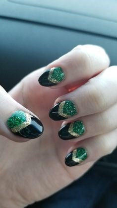 Loki Nail Designs-green golden and black