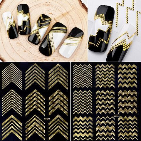 3D Mini Gold Beads Metal Tips Stripe Wave Design Nail Art Stickers