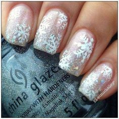 Glitter transparent snowflake winter nail design
