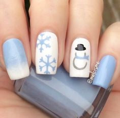 Snowflake and snowman winter nail design