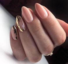 Gold Sequins Oval Nail Design