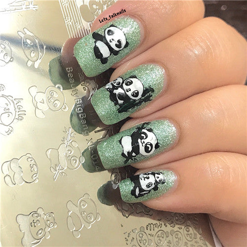 Panda Pattern Rectangle Nail Stamping Plate Animal Series For Manicure ...