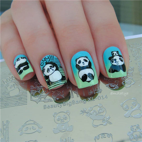 Panda Pattern Rectangle Nail Stamping Plate Animal Series For Manicure ...