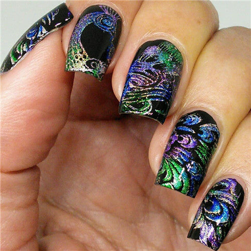 Feather Series Rectangle Peacock Design Nail Art Stamping Plate ...