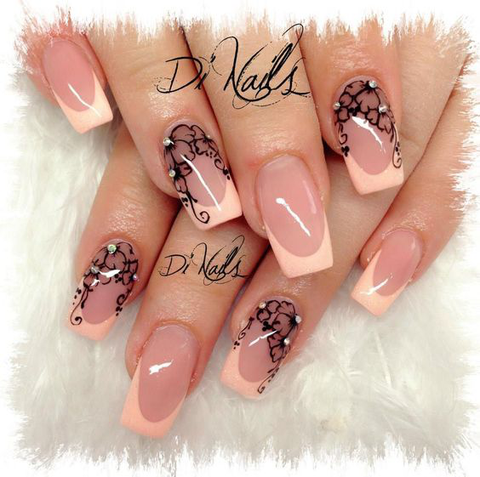 Gel-color French Manicure with a natural flesh colored - a hot glossy  custom mix pink for the French with black smile outlines on short nails |  Needy Nails Taupo | Acrylics, Gel,