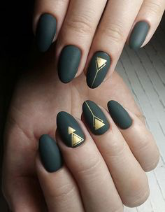 Gold Oval Matte Nail Design