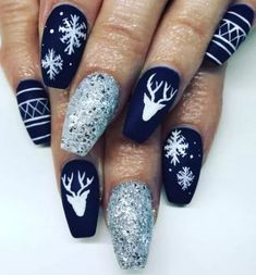 Elk Glitter Winter Nail Design
