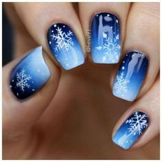 Ombre Snowflake Winter Nail Design