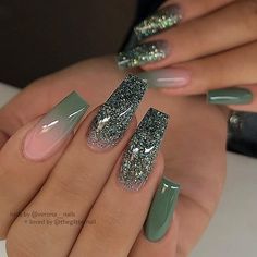 Pretty Nail Design-4 Green Coffin nails
