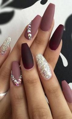 Glitter Nail Art Designs-7 Burgundy nails