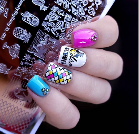 summer stamping nail art design