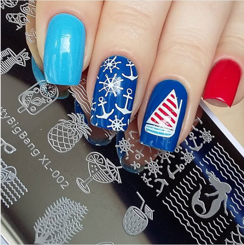 summer stamping  nail  art design