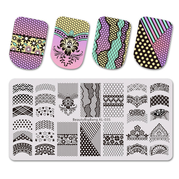 Star Flower Theme Rectangle Nail Stamping Plate Dot Design Nail Art To ...