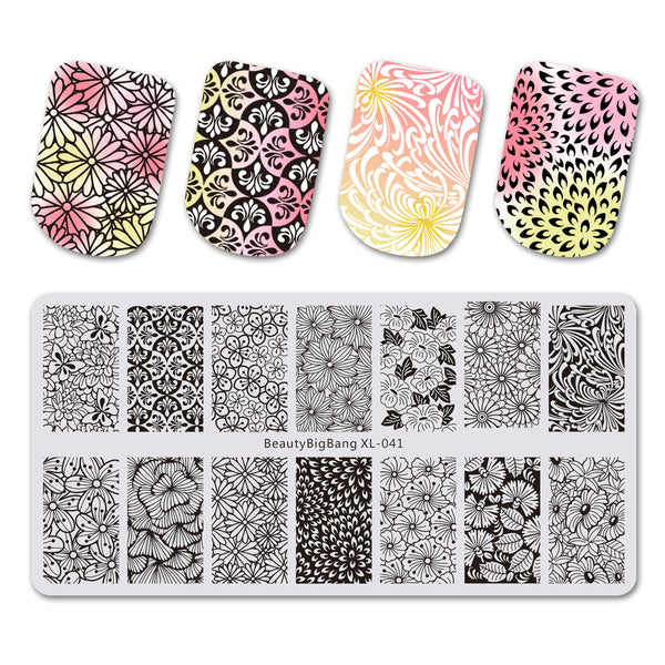 Elegance Flower Theme Rectangle Nail Stamping Plate Noble Design Nail ...
