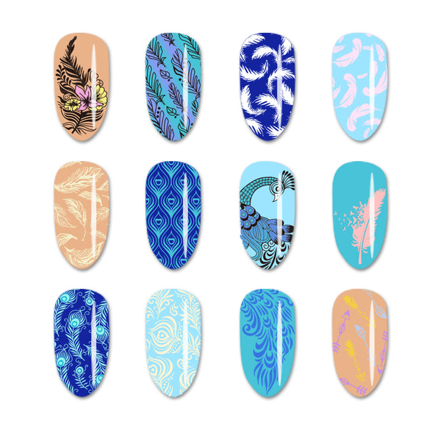 Feather Series Rectangle Peacock Design Nail Art Stamping Plate ...